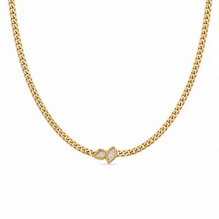 Bezel Set Marquise CZ Pendant Necklace – Gold Curb Chain Necklace