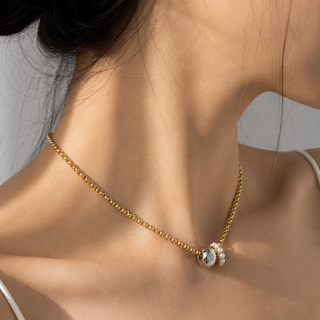 Gold Chunky Link Necklace with Pearl Charm & Silver Bead Pendant