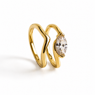 Gold Sculptural Ring Set with Marquise Stone