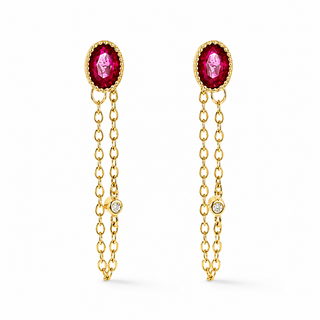 Ruby Gem Chain Drop Earrings