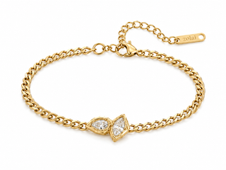 Bezel Set Marquise CZ Charm 18K Gold Curb Chain Bracelet