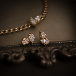 Bezel Set Marquise CZ Studs 18K Gold
