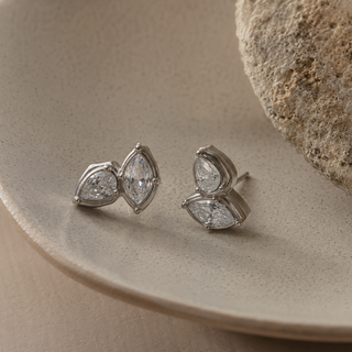 Bezel Set Marquise CZ Studs Sterling Silver