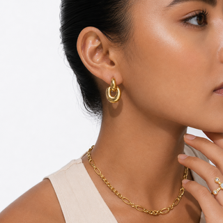 Double Loop Dome Hoop 18K Gold  Earrings