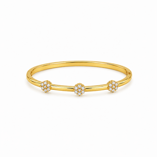 18K Gold Floral Stationed CZ Hinged Bangle