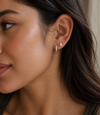 Marquise Bezel Moissanite Stud Earrings in 16K Gold & Sterling Silver