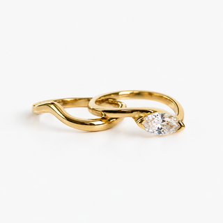 Gold Sculptural Ring Set with Marquise Stone