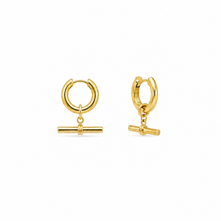 T-Bar charm Hoop Earrings in 18k Gold/Sterling Silver