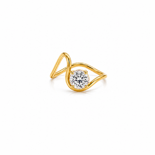 Irregular dainty Band Round-cut CZ solitaire Gold Ring