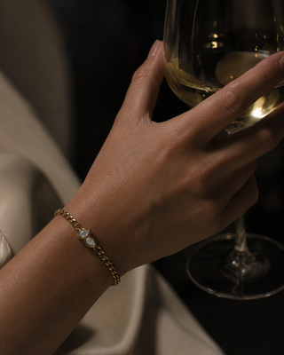 Bezel Set Marquise CZ Charm 18K Gold Curb Chain Bracelet