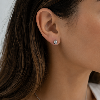 Round Bezel Rose Gold CZ Stud Earrings in Sterling Silver