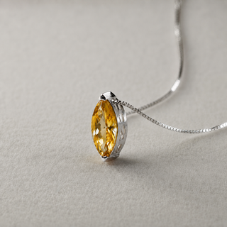 Citrine Yellow Marquise Moissanite Sterling Silver Necklace