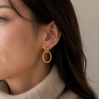 Twisted Rope Double Hoop 18K Gold Earrings