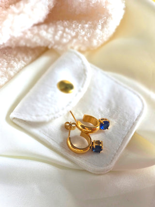 Blue Sapphire Half Hoop Gold Earrings