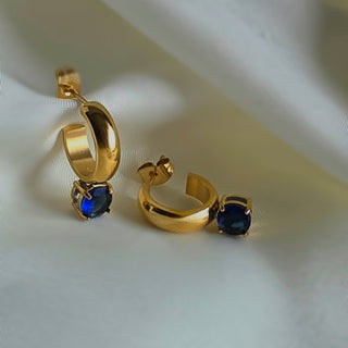 Blue Sapphire Half Hoop Gold Earrings