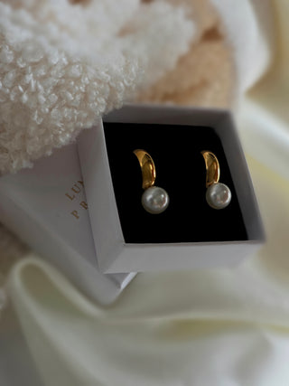 Pearl Half Hoop Gold Earrings