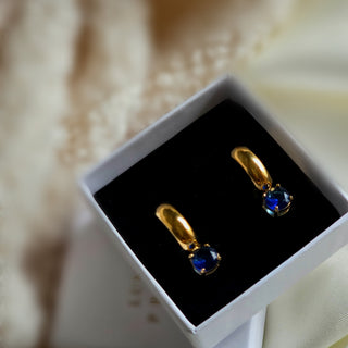 Blue Sapphire Half Hoop Gold Earrings