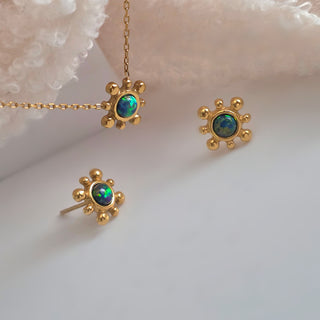 Opal Fire Gift Set - Earrings & Necklace - 16K Gold Plated