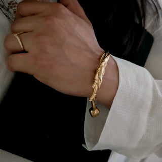 Sculptural Cuff Bracelet Floral Waterproof Open Bangle 18K Gold & Silver