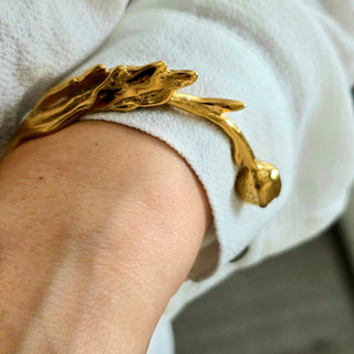 Sculptural Cuff Bracelet Floral Waterproof Open Bangle 18K Gold & Silver