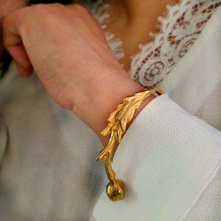 Sculptural Cuff Bracelet Floral Waterproof Open Bangle 18K Gold & Silver