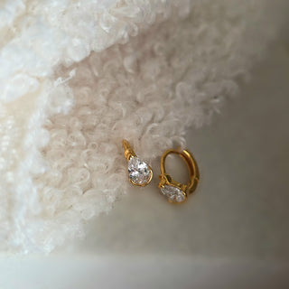 18K Gold Pear cut Half Bezel CZ Huggie Earrings