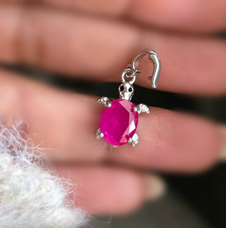 Natural Ruby Turtle Charm with Openable Silver Clasp Bail