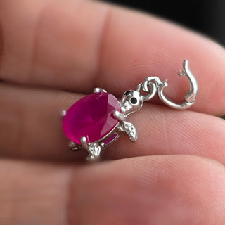 Natural Ruby Turtle Charm with Openable Silver Clasp Bail