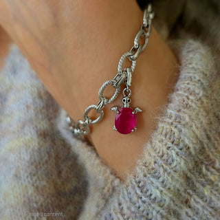 Natural Ruby Turtle Charm with Openable Silver Clasp Bail