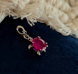 Natural Ruby Turtle Charm with Openable Silver Clasp Bail