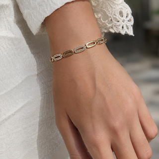 Oval Pave CZ Station Tennis Bracelet 14k Gold