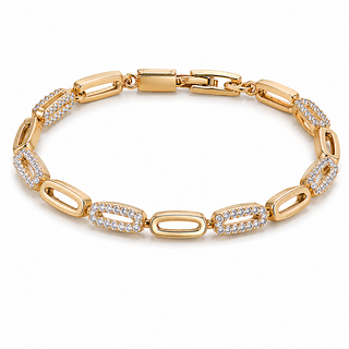 Oval Pave CZ Station Tennis Bracelet 14k Gold