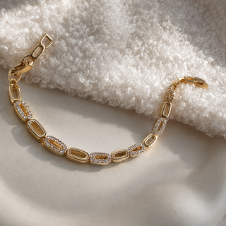 Oval Pave CZ Station Tennis Bracelet 14k Gold