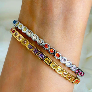 Coloured Gem pave hinged bracelet Sterling Silver 18K Gold plated bangle bracelet,cubic zirconia square round bangles. waterproof jewellery