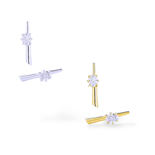 Geometric spike CZ pave stud earrings in gold and silver
