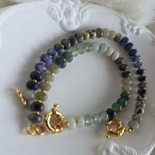 Lapis Lazuli Aventurine Beaded bracelet with gold sailor clasp