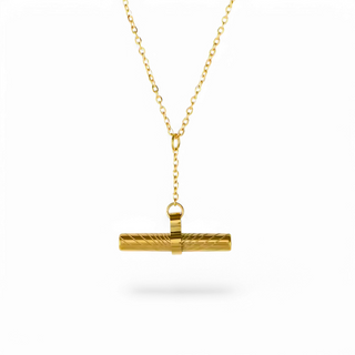 Patterned T-Bar 18K gold Y Drop necklace
