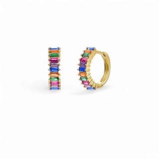 LUME Rainbow Gem Baguette 16k Gold Hoops