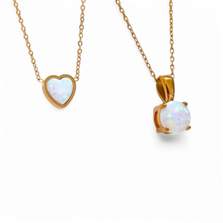 LUME White Opal Solitaire Heart 18k Gold Necklace
