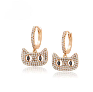 Owl charm pave Hoop Gold earrings