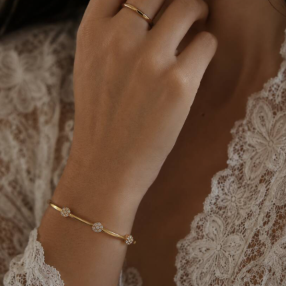 18K Gold Floral Stationed CZ Hinged Bangle