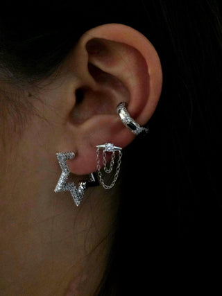 Star Charm detachable Sterling silver Hoop earrings,zirconia Star shaped Stud charm earrings,18k Gold Rectangular Hoop earrings