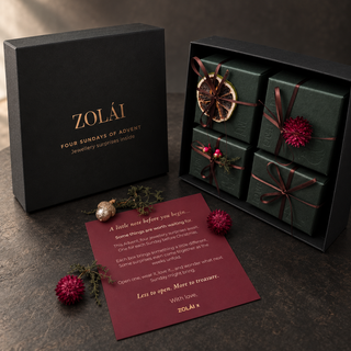 ZOLÁI Four Sundays jewellery Advent calendar 2026 with black gift box and four numbered jewellery boxes
