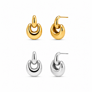 Double Loop Dome Hoop 18K Gold  Earrings