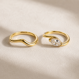 Gold Sculptural Ring Set with Marquise Stone
