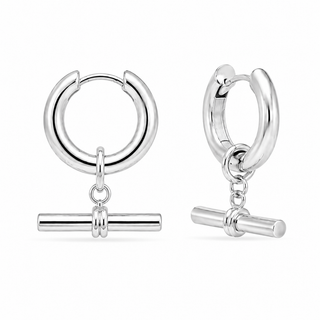T-Bar Charm Chunky Hoop Sterling Silver Earrings