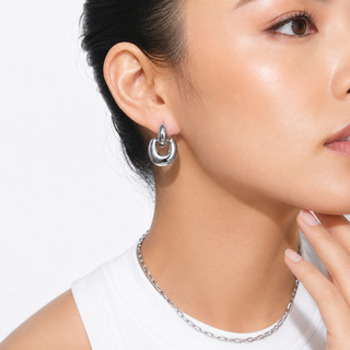 Double Loop Dome Hoop 18K Gold  Earrings