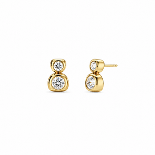 Irregular Double Bezel Moissanite Stud Earrings in 18k gold