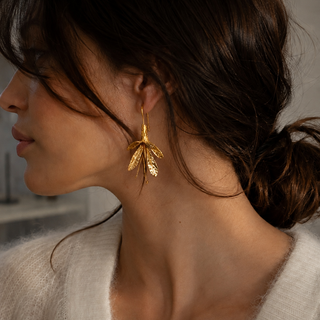 18K Gold Waterproof Botanical Threader Statement Earrings