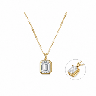 Élan Emerald-Cut Moissanite Solitaire Pendant Necklace 16K Gold